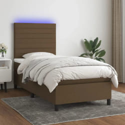 vidaXL Sommier à lattes avec matelas et LED - Marron foncé 100x200 cm