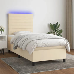 VIDAXL Sommier à lattes avec matelas et LED Crème 100x200