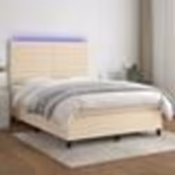 vidaXL Sommier à lattes de lit et matelas et LED Crème 140x200cm Tissu - 140 x 200 cm