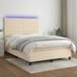 vidaXL Sommier à lattes de lit et matelas et LED Crème 140x200cm Tissu - 140 x 200 cm