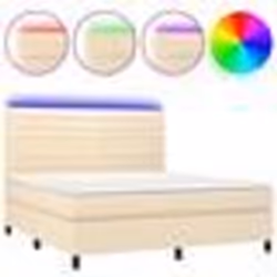 vidaXL Sommier à lattes de lit et matelas et LED Crème 160x200cm Tissu - 160 x 200 cm