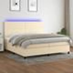 vidaXL Sommier à lattes de lit et matelas et LED Crème 200x200cm Tissu - 200 x 200 cm