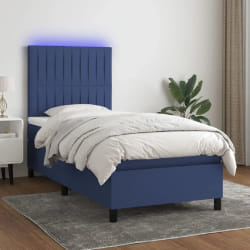 VIDAXL Sommier à lattes et LED - Bleu 80x200 cm Tissu