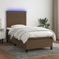 vidaXL Sommier à lattes avec matelas et LED 90x200 - Marron foncé