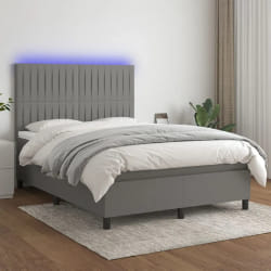VIDAXL Sommier tapissier avec LED - Gris foncé 140x200 cm