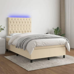 VidaXL Sommier Tapissier Matelas et LED - Crème, 120x200 cm Tissu