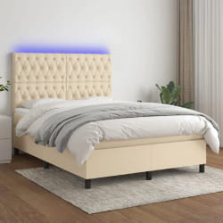 vidaXL Sommier à lattes de lit et matelas et LED Crème 140x190cm Tissu