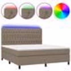 vidaXL Sommier à lattes de lit et matelas et LED Taupe 160x200cm Tissu - 160 x 200 cm