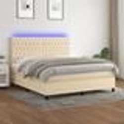 vidaXL Sommier à lattes de lit et matelas et LED Crème 180x200cm Tissu - 180 x 200 cm