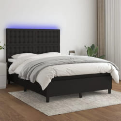 vidaXL Sommier à lattes de lit avec matelas et LED - Noir 140x200 cm