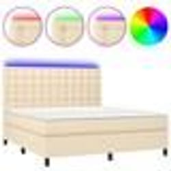 vidaXL Sommier à lattes de lit et matelas et LED Crème 180x200cm Tissu - 180 x 200 cm