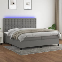 vidaXL Sommier à lattes avec matelas et LED - Gris foncé 200x200 cm