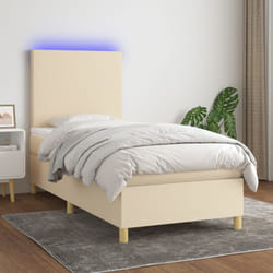 Vidaxl - Sommier À Lattes De Lit Et Matelas Et Led Crème 90x190 Cm Tissu