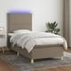 vidaXL Sommier à lattes de lit et matelas et LED Taupe 90x190 cm Tissu - 90 x 190 cm