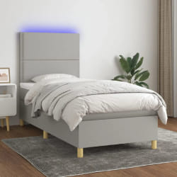 vidaXL Sommier à lattes de lit avec matelas et LED - Gris clair 90x200 cm