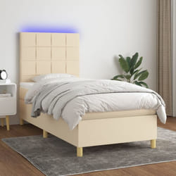 Vidaxl - Sommier À Lattes De Lit Et Matelas Et Led Crème 90x190 Cm Tissu