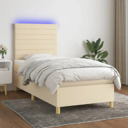 vidaXL Sommier à lattes avec matelas et LED - Crème