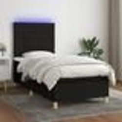 vidaXL Sommier à lattes de lit et matelas et LED Noir 90x190 cm Tissu - 90 x 190 cm