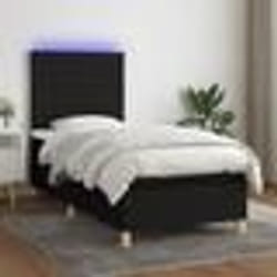 vidaXL Sommier à lattes de lit et matelas et LED Noir 90x200 cm Tissu - 90 x 200 cm
