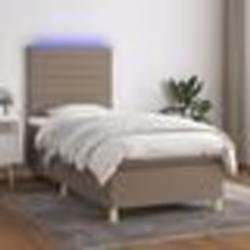 vidaXL Sommier à lattes de lit et matelas et LED Taupe 90x200 cm Tissu - 90 x 200 cm
