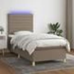 vidaXL Sommier à lattes de lit et matelas et LED Taupe 90x200 cm Tissu - 90 x 200 cm