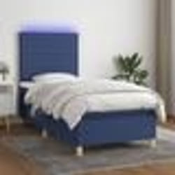 vidaXL Sommier à lattes de lit et matelas et LED Bleu 90x200 cm Tissu - 90 x 200 cm