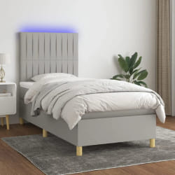 vidaXL Sommier à lattes avec matelas LED - Gris clair 90x200 cm