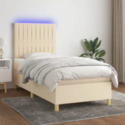 vidaXL Sommier à lattes, matelas et LED - Crème