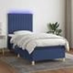 vidaXL Sommier à lattes de lit et matelas et LED Bleu 90x200 cm Tissu - 90 x 200 cm