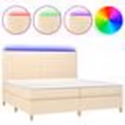 vidaXL Sommier à lattes de lit et matelas et LED Crème 200x200cm Tissu - 200 x 200 cm