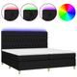 vidaXL Sommier à lattes de lit et matelas et LED Noir 200x200 cm Tissu - 200 x 200 cm