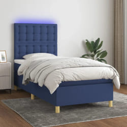 vidaXL Sommier + matelas + LED 90x200 cm - Bleu