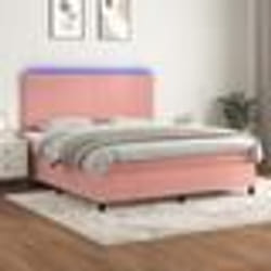 vidaXL Sommier à lattes de lit et matelas LED Rose 160x200 cm Velours - 160 x 200 cm