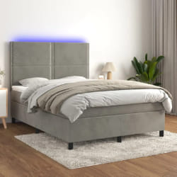 vidaXL Sommier et LED matelas 140x190 cm - Gris clair