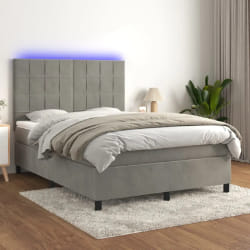 VIDAXL Sommier à lattes avec matelas et LED 140x190 cm - Gris clair