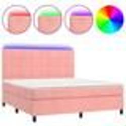 vidaXL Sommier à lattes de lit matelas et LED Rose 160x200 cm Velours - 160 x 200 cm