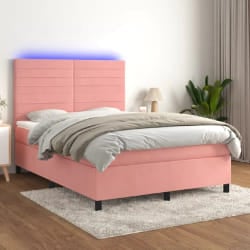 vidaXL Sommier à lattes avec matelas LED Rose 140x200 cm Velours