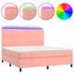 vidaXL Sommier à lattes de lit avec matelas LED Rose 160x200cm Velours - 160 x 200 cm