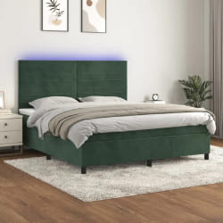 VIDAXL Sommier avec matelas et LED - 180x200 cm - Velours vert foncé