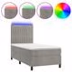 vidaXL Sommier à lattes de lit matelas LED Gris clair 90x200cm Velours - 90 x 200 cm