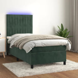 vidaXL Sommier 100x200 cm à LED velours - Vert foncé