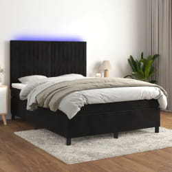 VIDAXL Sommier avec Matelas LED - Noir 140x190 cm Velours