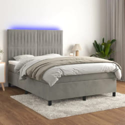 vidaXL Sommier avec matelas et LED gris clair 140x200 cm