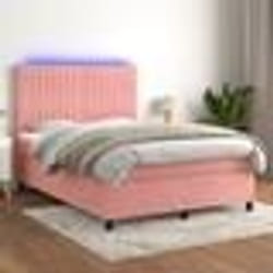 vidaXL Sommier à lattes de lit matelas et LED Rose 140x200 cm Velours - 140 x 200 cm