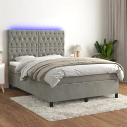 VIDAXL Sommier LED Gris clair 140x200 cm