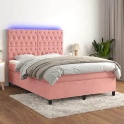 vidaXL Sommier à lattes de lit matelas et LED Rose 140x200 cm Velours - 140 x 200 cm