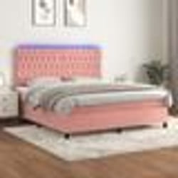 vidaXL Sommier à lattes de lit matelas et LED Rose 160x200 cm Velours - 160 x 200 cm