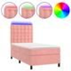 vidaXL Sommier à lattes de lit matelas et LED Rose 90x190 cm Velours - 90 x 190 cm