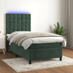 vidaXL Sommier à lattes et matelas LED 90x200 cm - Vert foncé