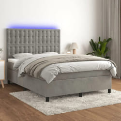 vidaXL sommier et matelas avec LED - Gris clair